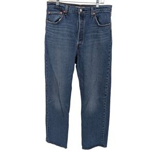 Levis Ribcage Straight Leg Jeans Womens 32 Blue High Rise Button Fly Casual